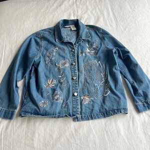 Vintage Floral Stitched Denim Jean Jacket XL